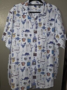 Tommy Bahama Nova Wave Well Stocked Camp Shirt Men's 2XLT Blue Cocktails